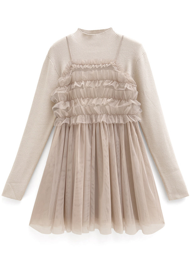 褶邊薄紗 x 針織裙