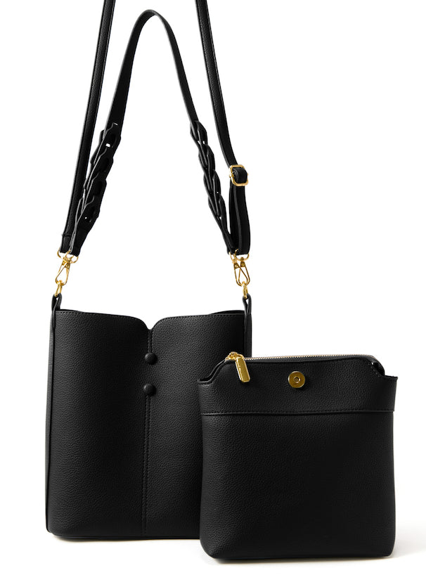 兩用方形皮革單肩包配小袋