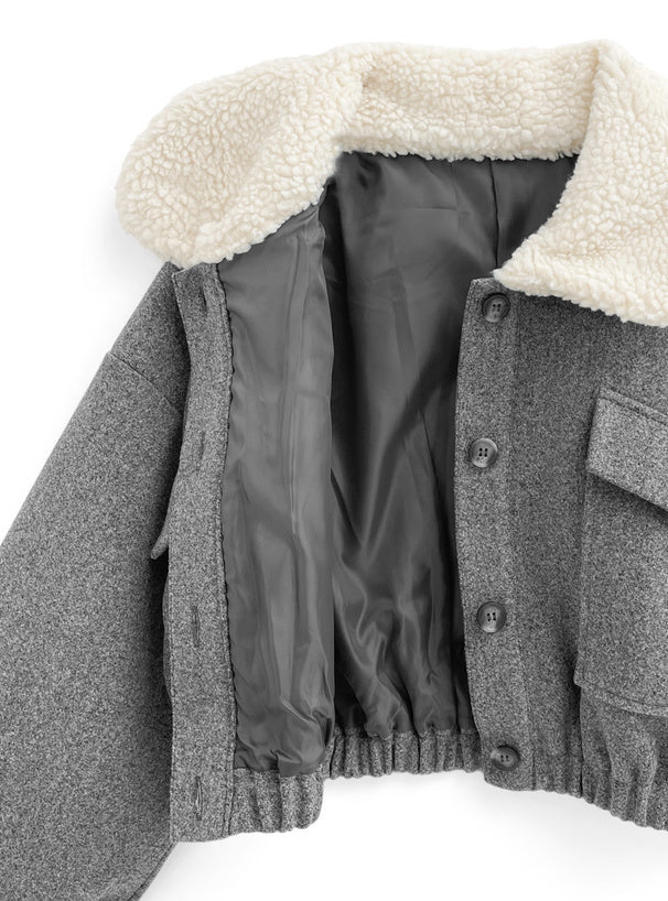 毛毛領大口袋外套