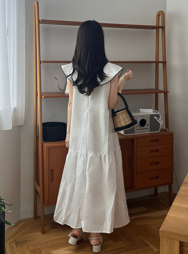 2way配色領背心裙