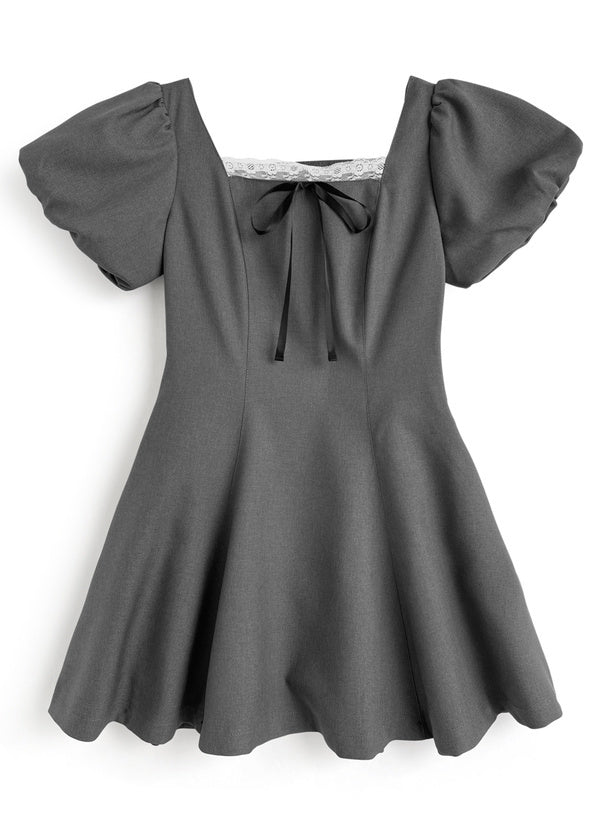 綁帶燈籠袖連身裙