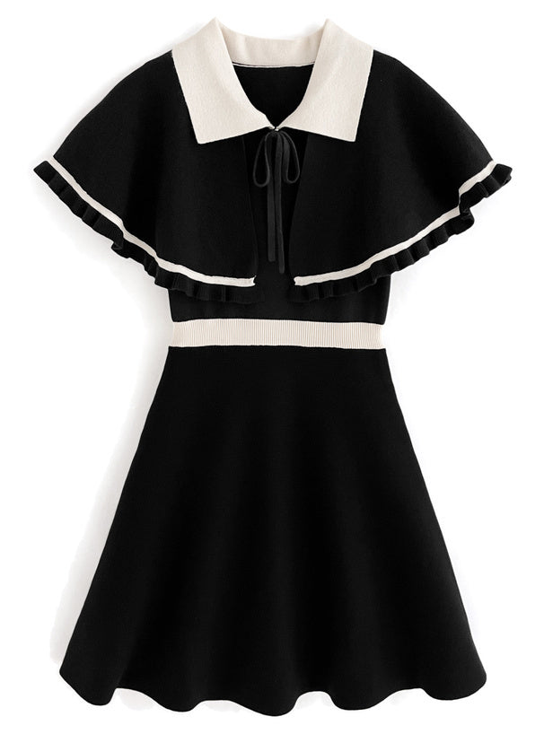 附斗篷喇叭形針織連身裙