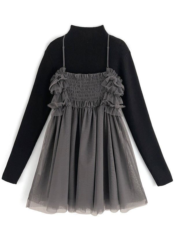 褶邊薄紗 x 針織裙