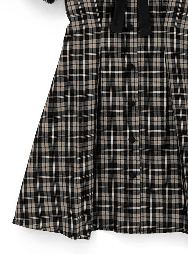 蝴蝶結格紋連身裙