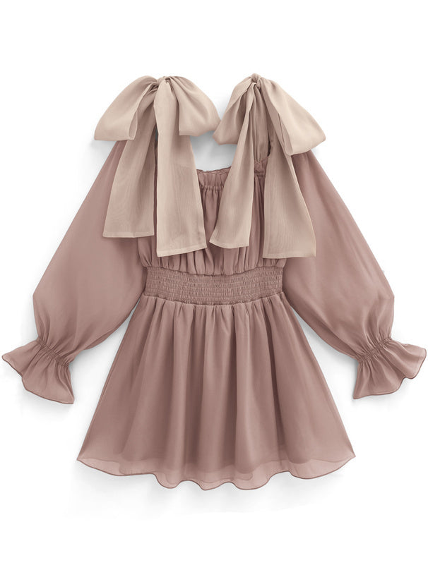 緞帶肩透視連身裙