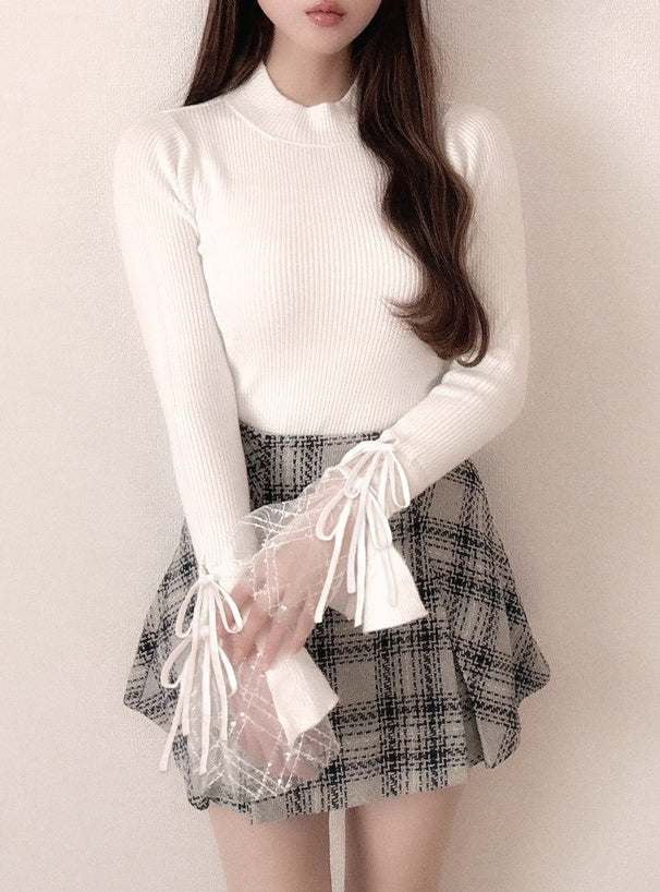 緞帶蕾絲喇叭袖上衣