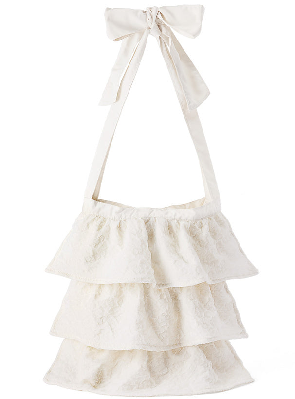 透明紗褶邊絲帶手袋