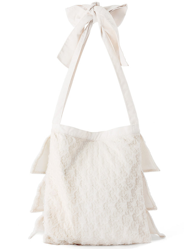 透明紗褶邊絲帶手袋