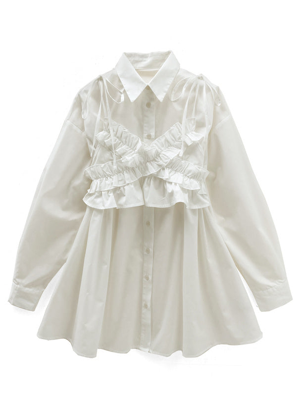 交叉荷葉邊襯衫裙