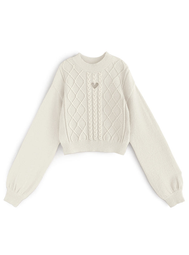 心型開口絞花針織上衣