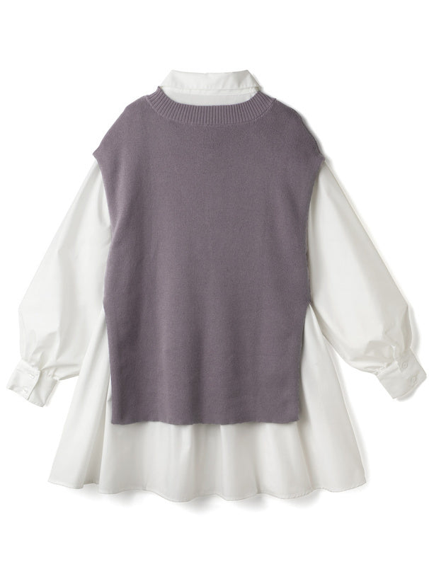 針織背心x襯衫洋裝套裝