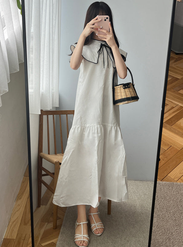 2way配色領背心裙