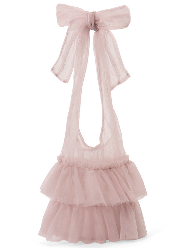 四色入｜新款透明紗褶邊絲帶手袋