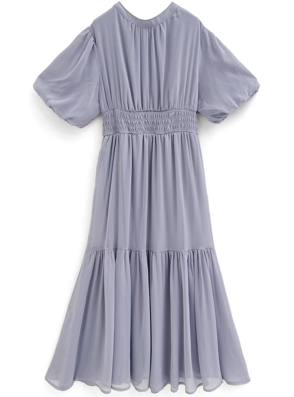 燈籠袖前開襟連身裙