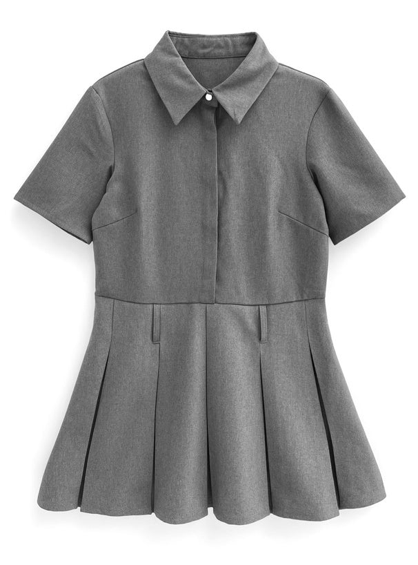 配腰帶百褶連身短裙