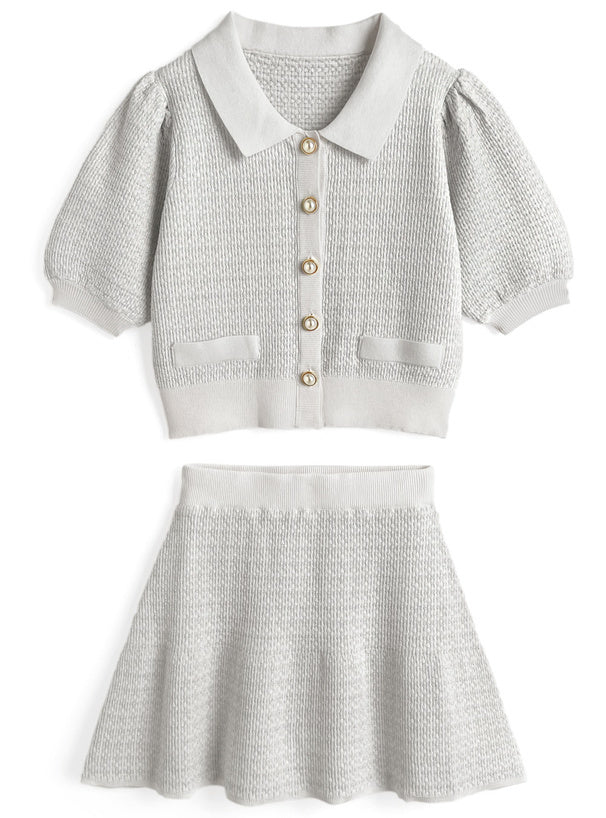 小襯衫喇叭短裙套裝