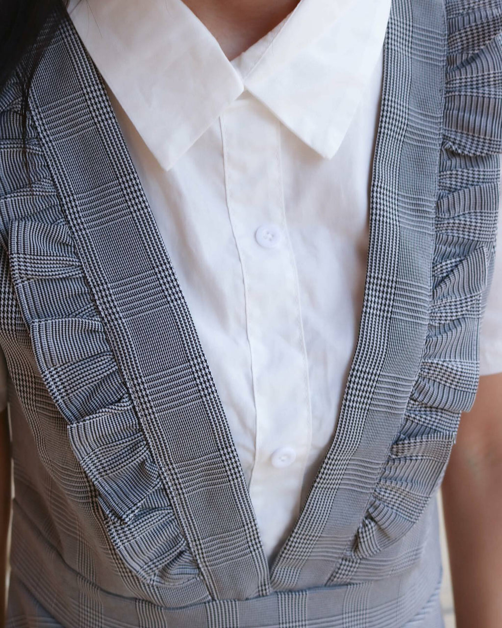 襯衫對接褶邊連衣裙