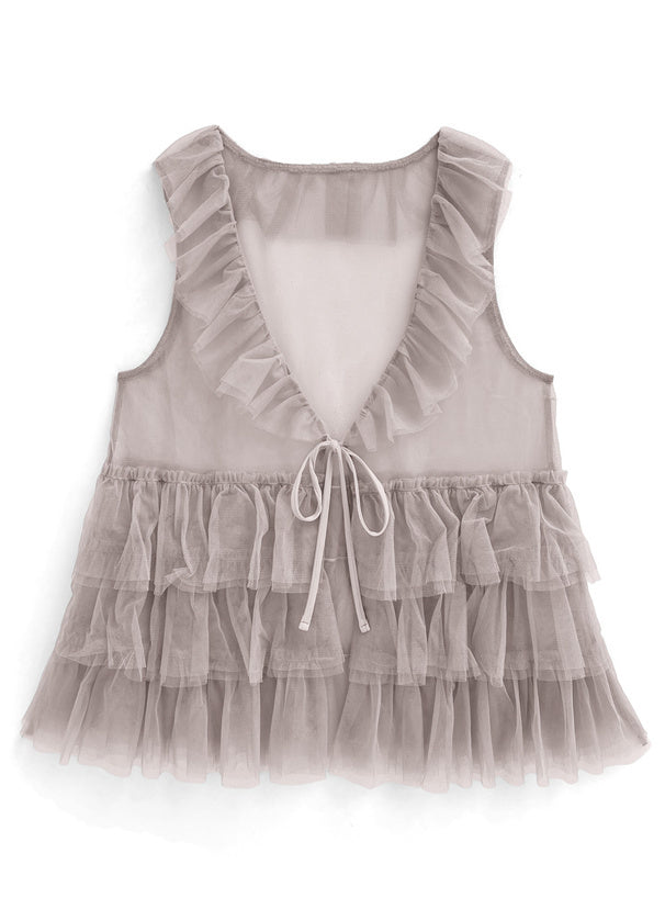 四色入｜薄紗分層荷葉邊背心