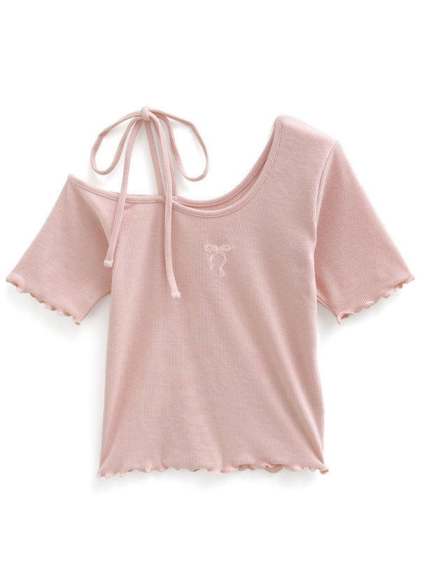 三色入|雙蝴蝶結一字肩上衣