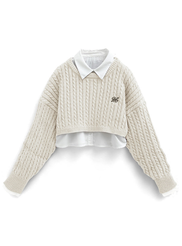 絞花針織短襯衫套裝