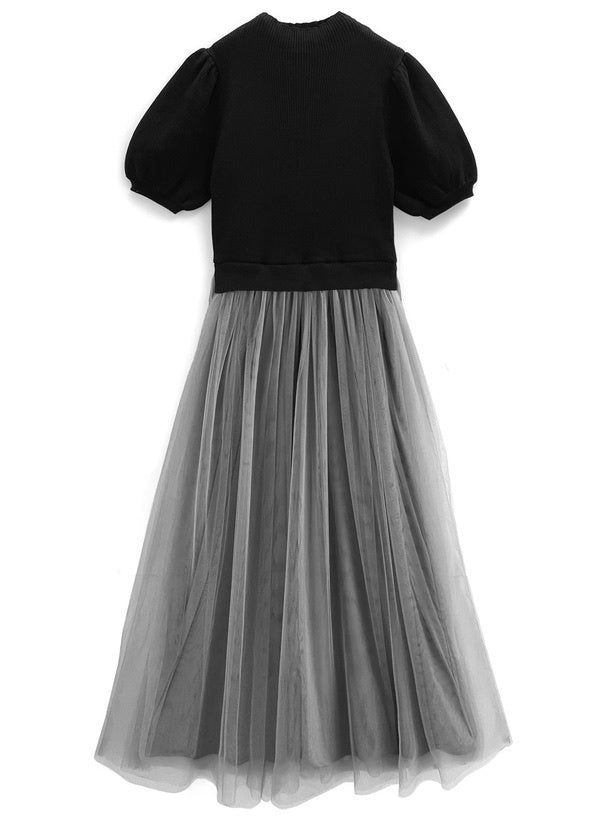 短袖假兩件薄紗裙