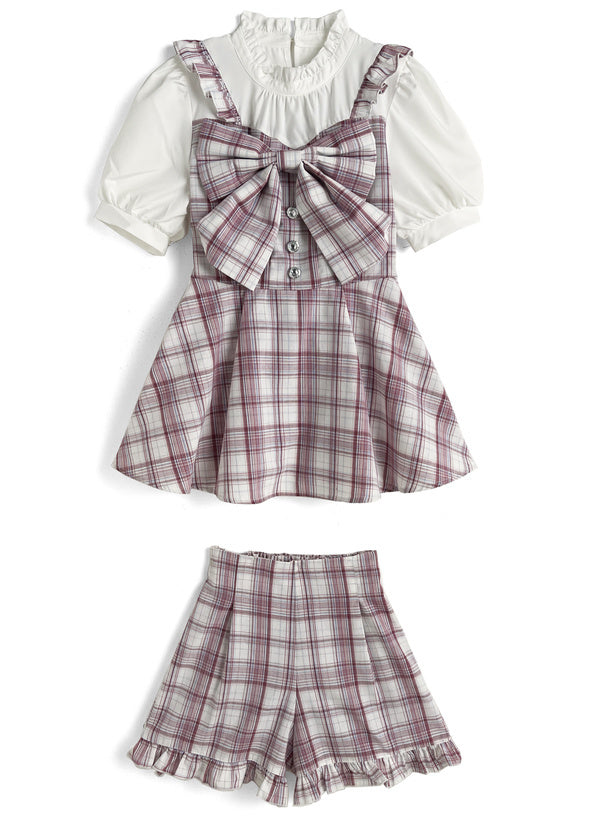 蝴蝶結喇叭裙×短褲套裝