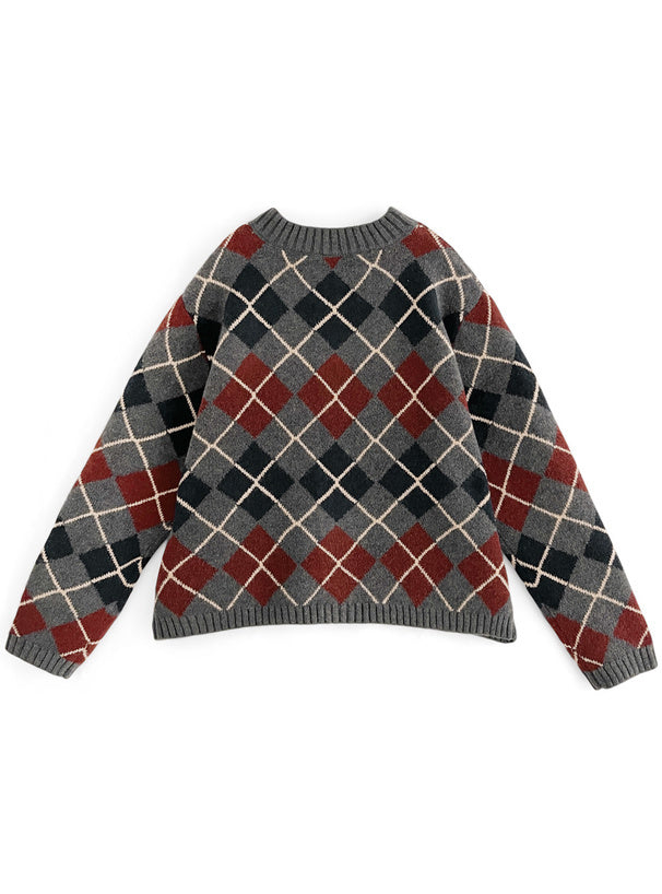 菱形圖案針織開襟衫