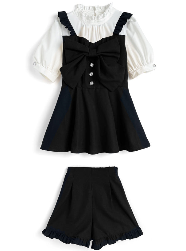 蝴蝶結喇叭裙×短褲套裝