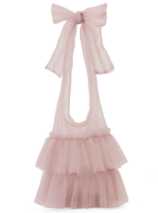 四色入｜新款透明紗褶邊絲帶手袋