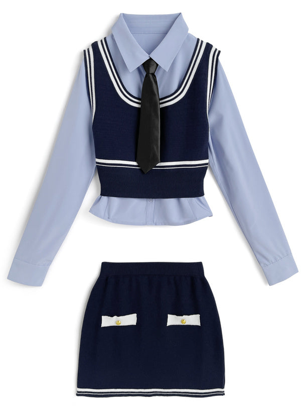 針織背心×緊身裙套裝