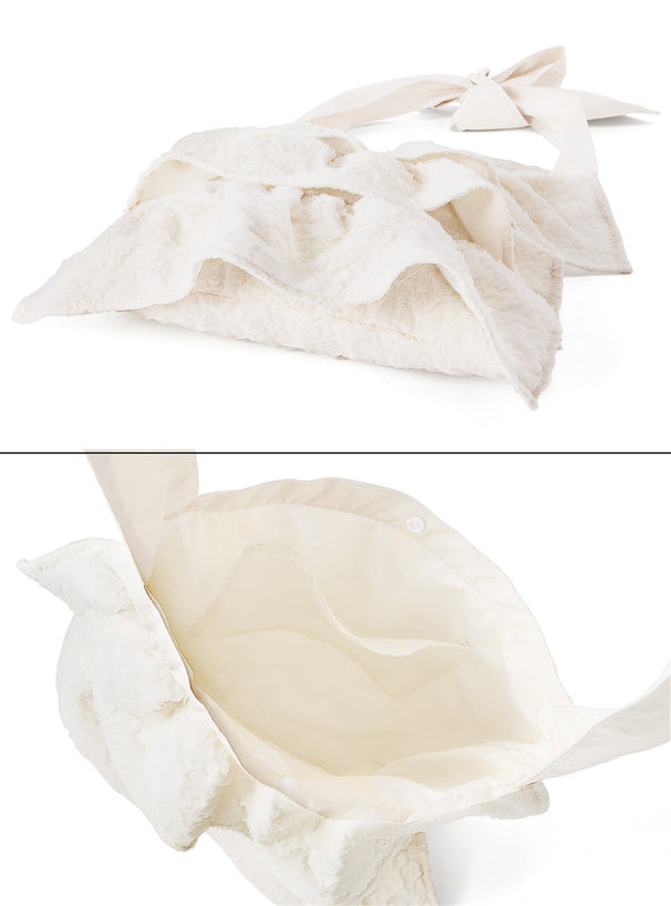 透明紗褶邊絲帶手袋