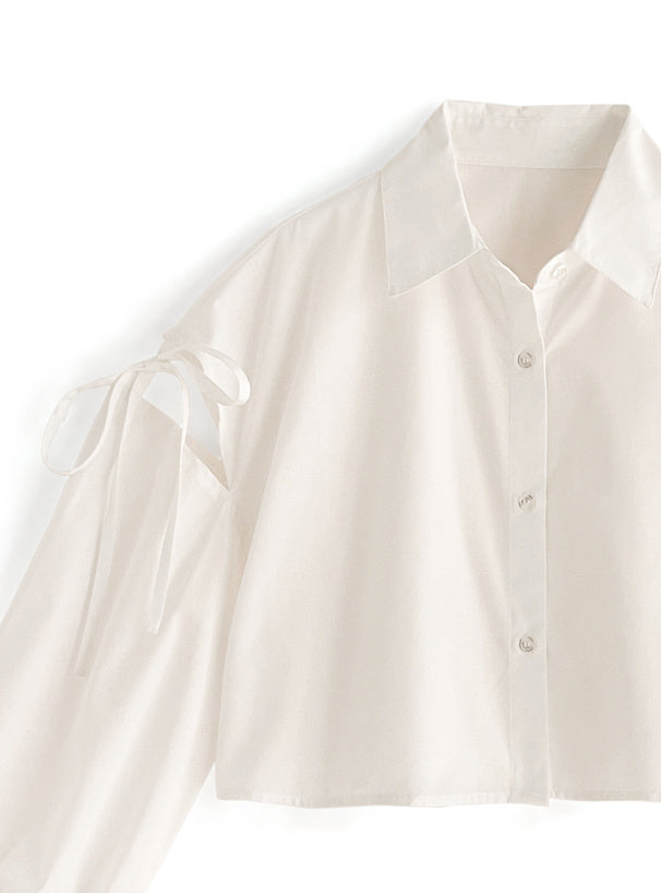 肩部蝴蝶結短襯衫