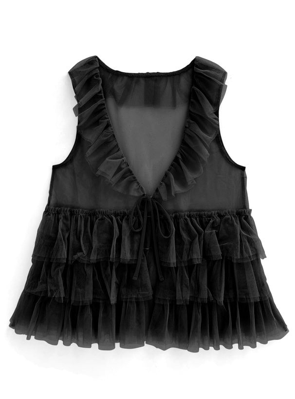 四色入｜薄紗分層荷葉邊背心