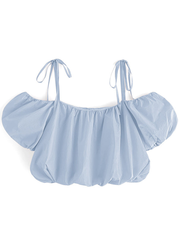 露肩氣球短款襯衫