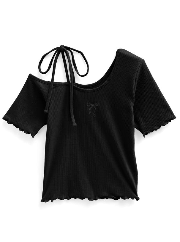 三色入|雙蝴蝶結一字肩上衣