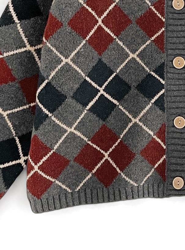 菱形圖案針織開襟衫