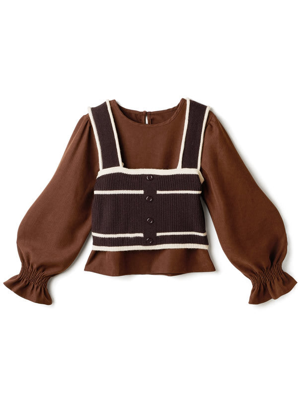 配色針織背心x束袖top