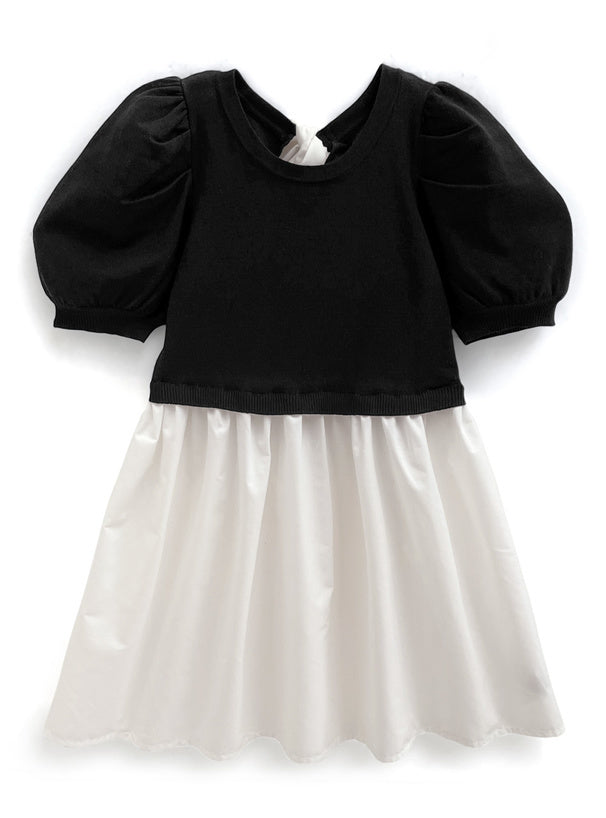 拼色絲帶假兩件連身裙