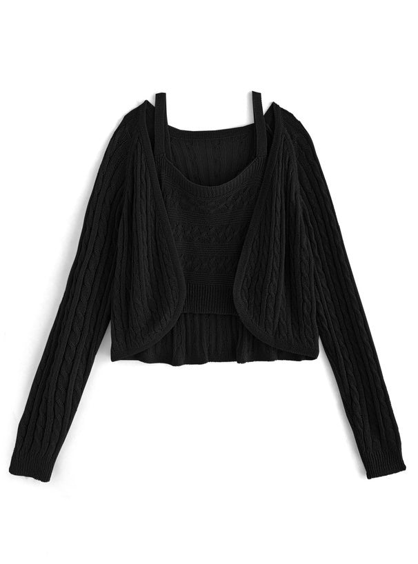 三色入｜吊帶背心 x 鏤空紋針織衫