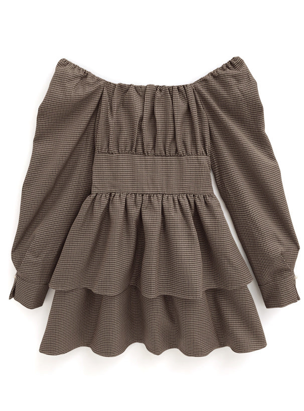 背絲帶千鳥格連身裙