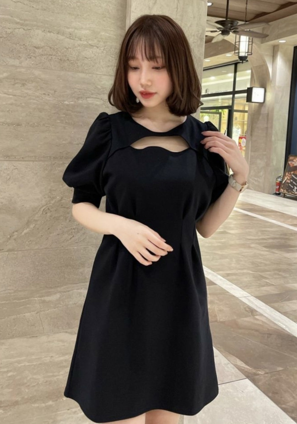 小開胸假兩件連身裙