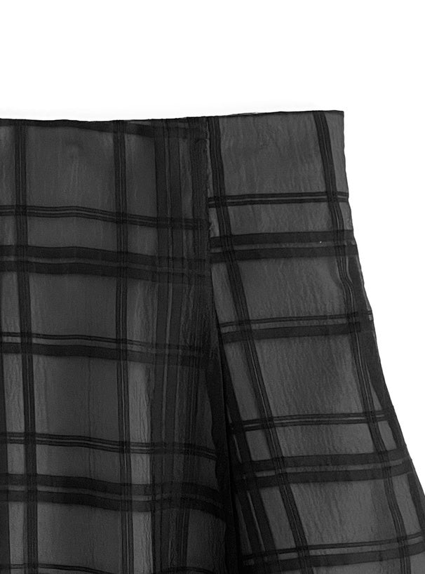 兩色入｜透視襯裡格紋喇叭裙