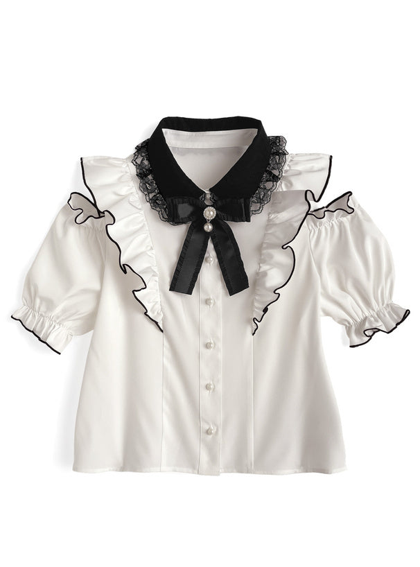 蝴蝶結可拆！露肩荷葉邊上衣