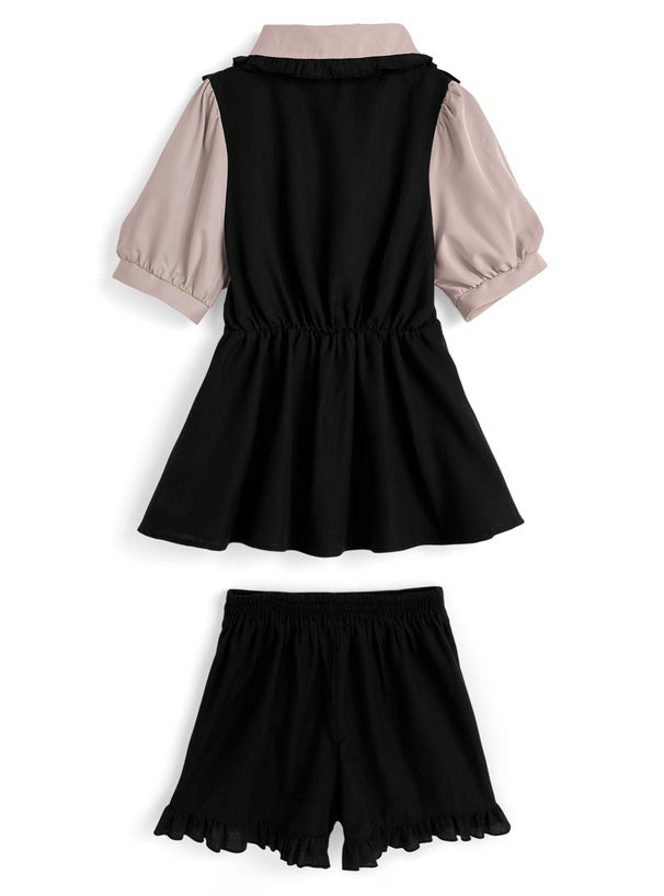 疊層襯衫 x 荷葉邊褲套裝