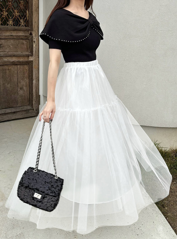 珍珠絲帶針織上衣