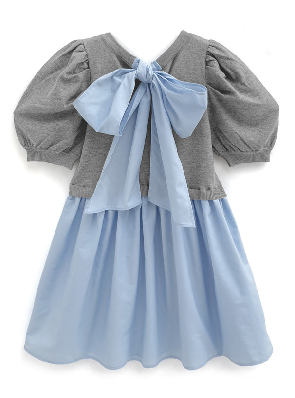 拼色絲帶假兩件連身裙