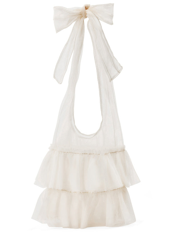 四色入｜新款透明紗褶邊絲帶手袋