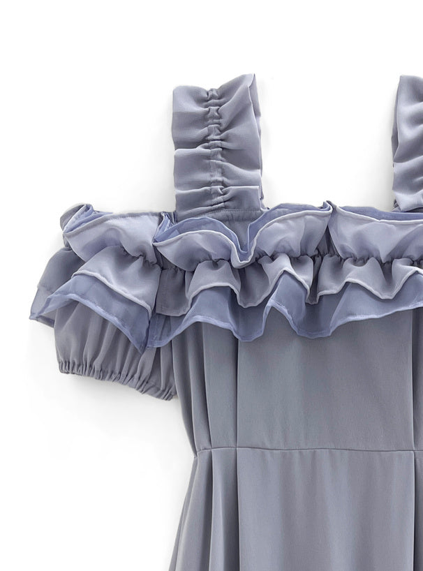 荷葉邊露肩喇叭長裙