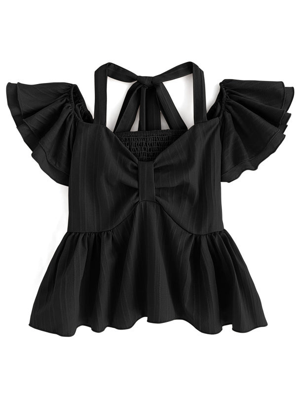 糖果色系！露背荷葉袖襯衫