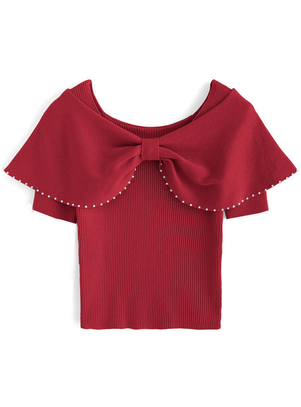 珍珠絲帶針織上衣